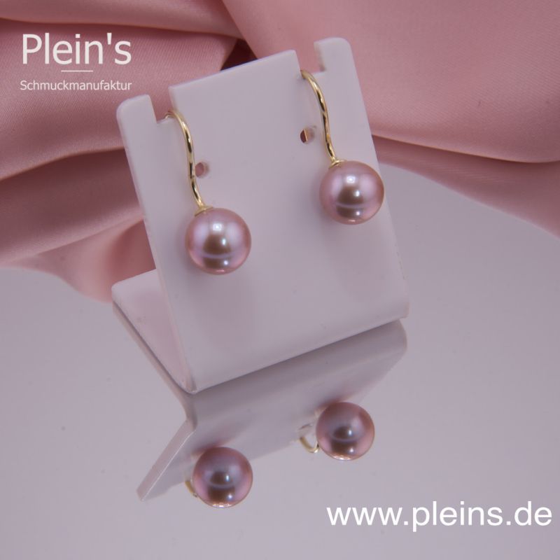 Preview: Perlenohrringe rund Lavendel Natur Gold